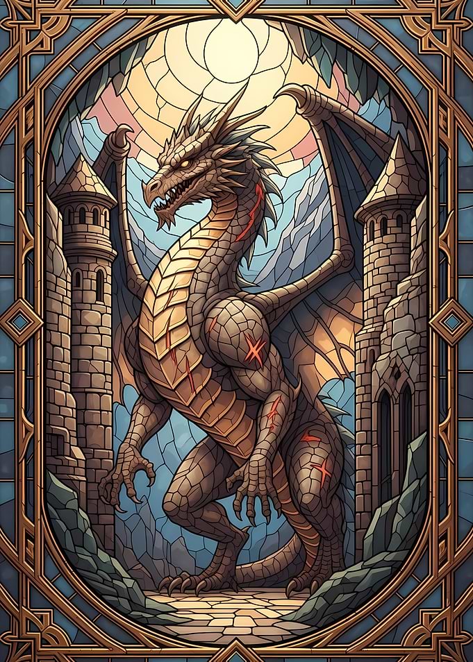 Dragon in Stained Glass Window