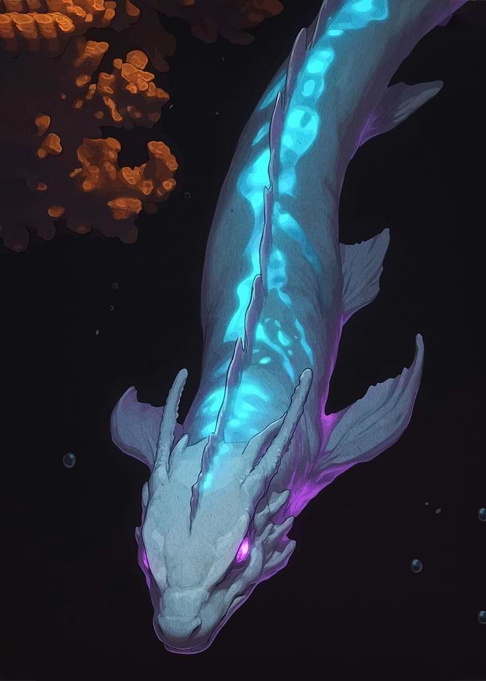 Glowing Sea Serpent in Dark Water