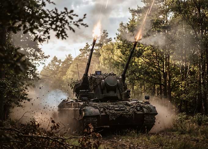 Military Tank Firing in Forest