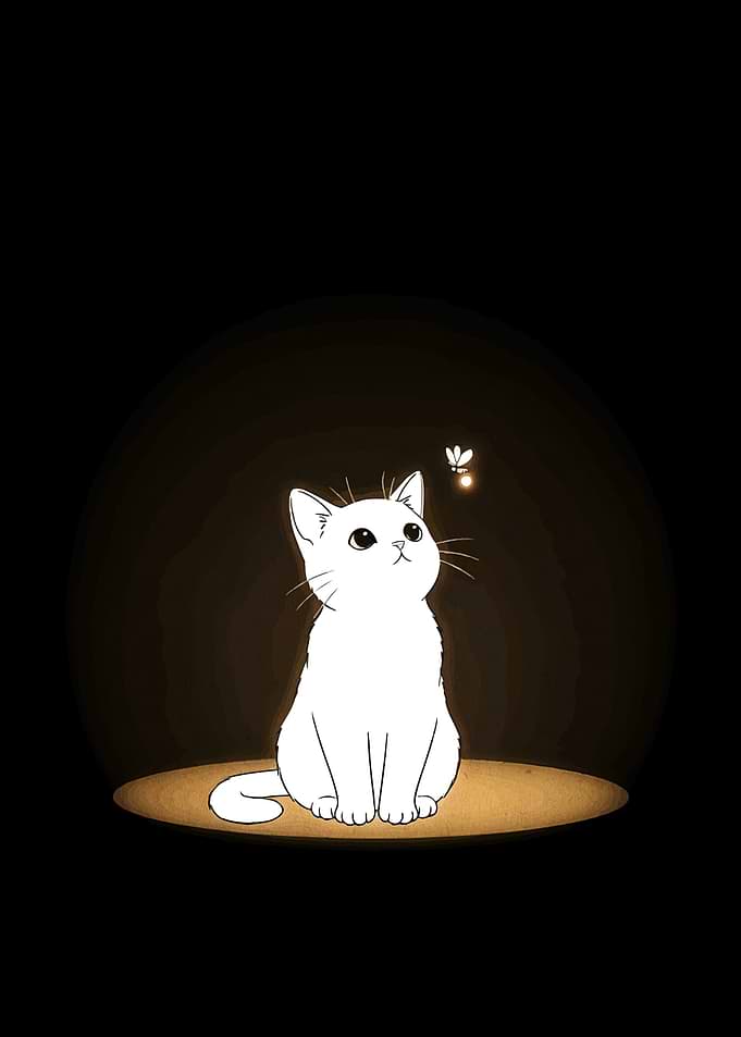 White Cat and Firefly Illustration