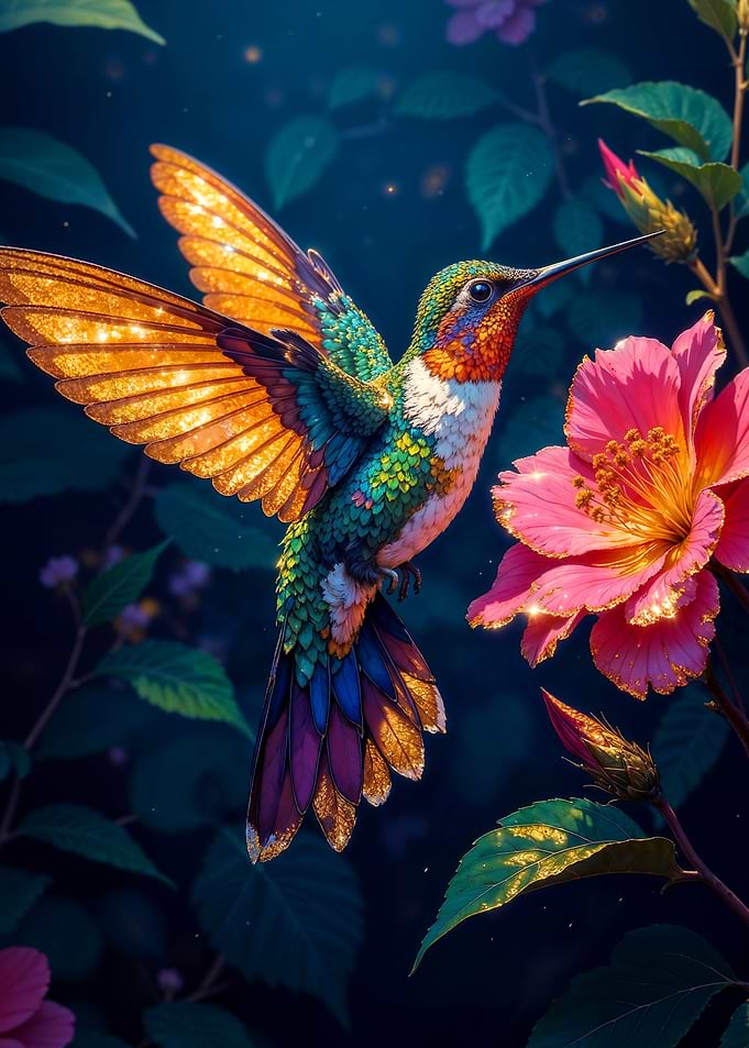 Hummingbird and Pink Flower