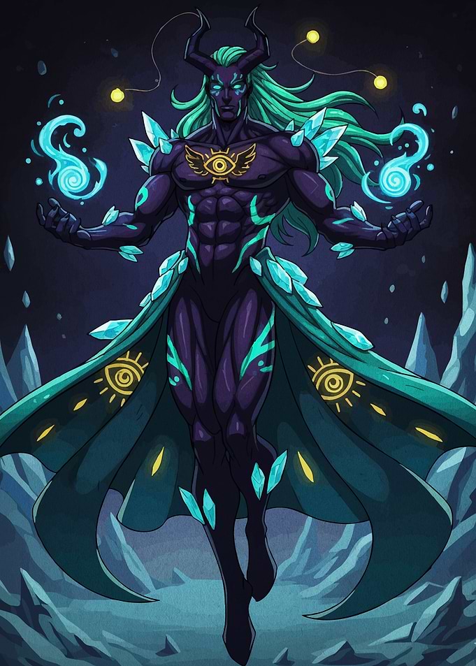 Horned Figure with Magic Orbs