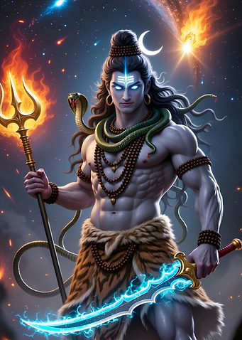Lord Shiva with Trident and Sword