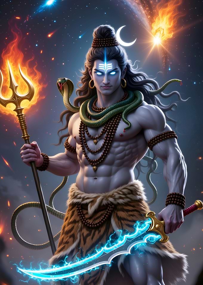 Lord Shiva with Trident and Sword