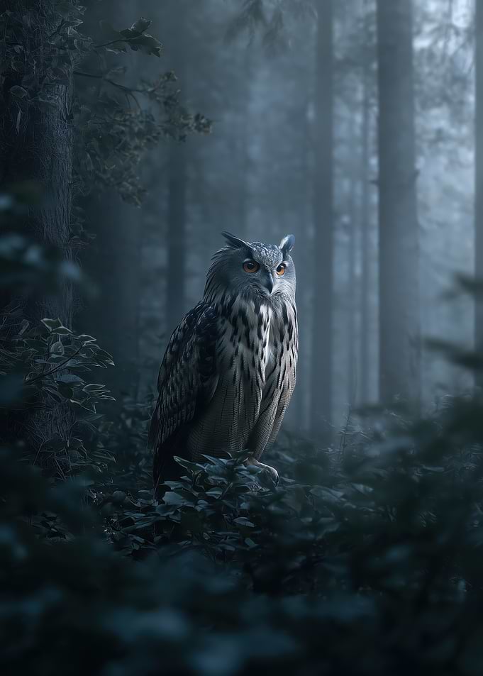Owl in Misty Forest