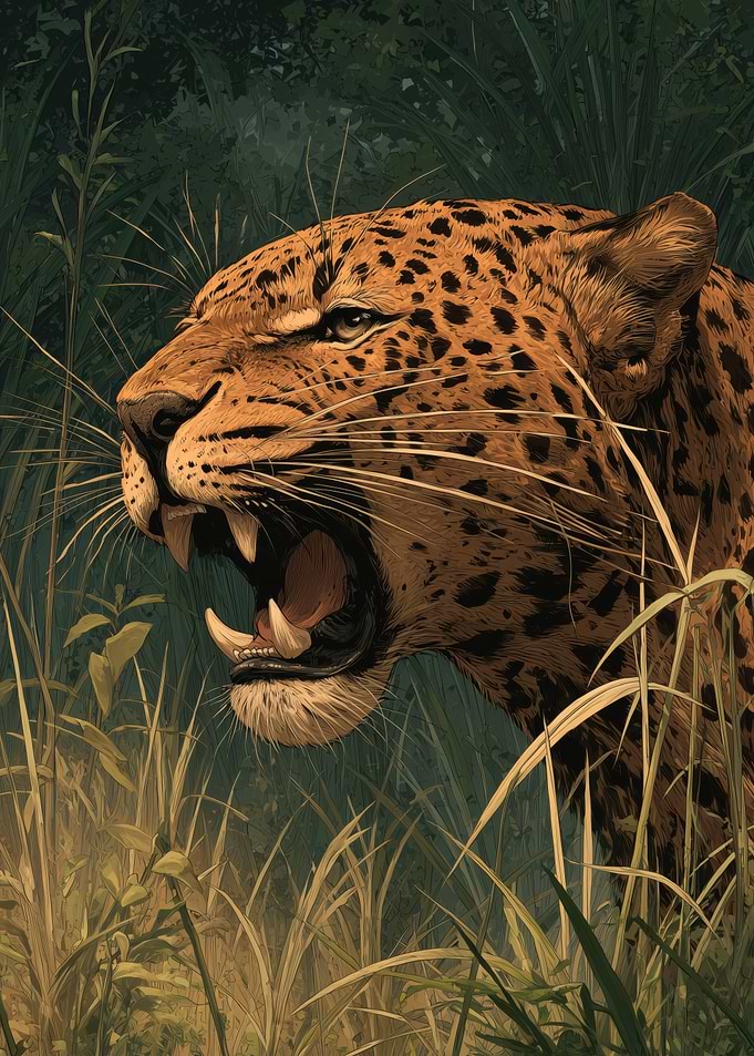 Roaring Leopard in the Jungle