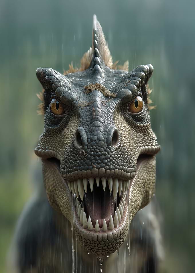 Realistic Dinosaur Portrait in the Rain