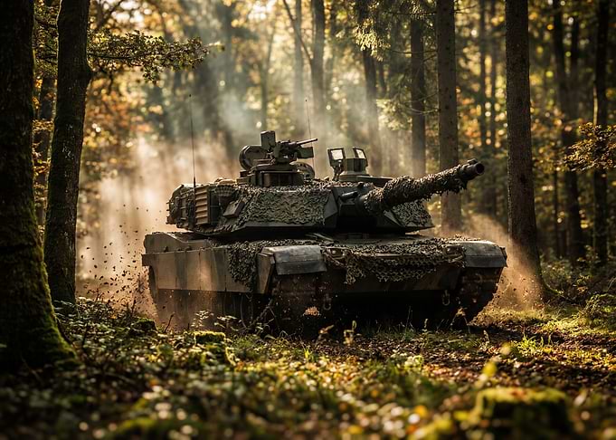 Camouflaged Tank in Forest