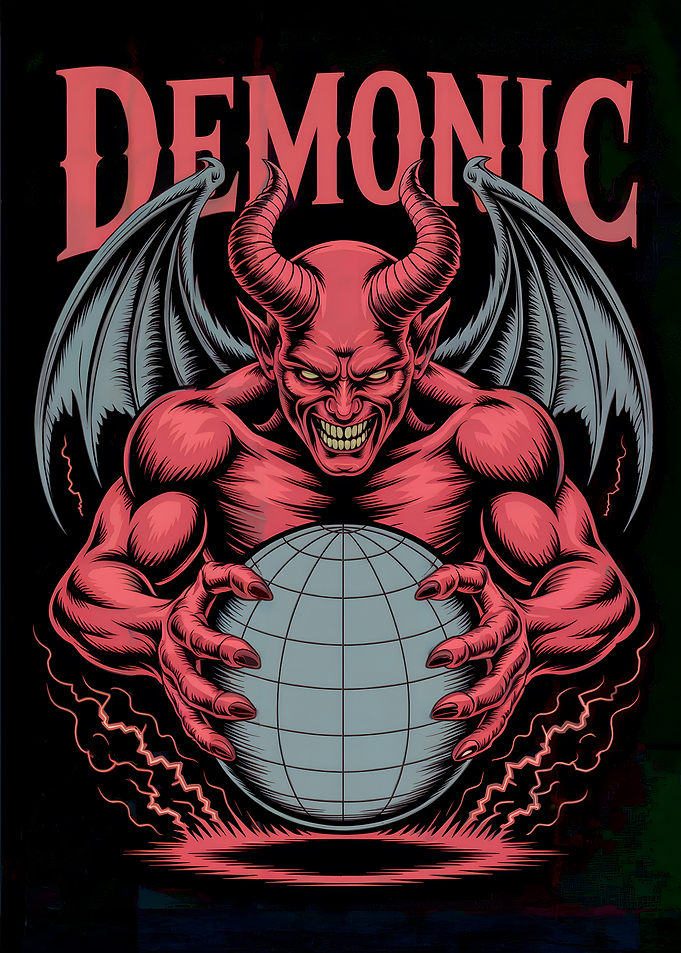 Demonic Figure Holding Globe Illustration