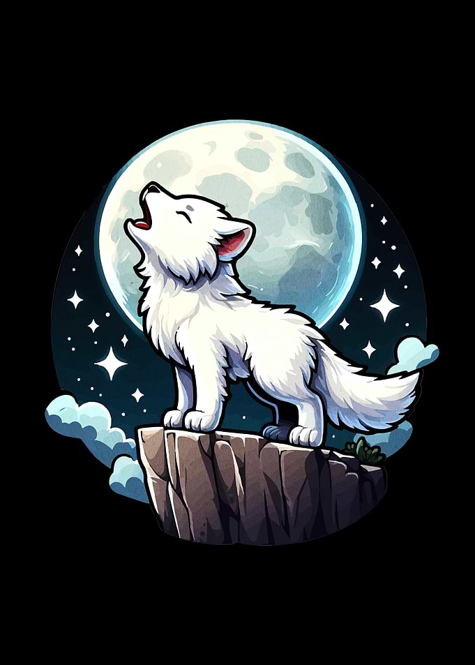 Cartoon Wolf Howling at the Moon