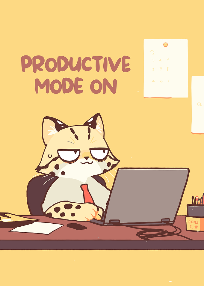 Productive Cat Cartoon