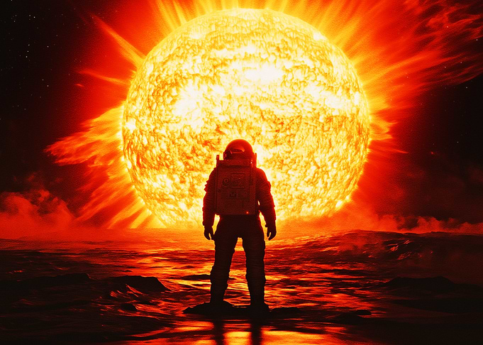 Astronaut Staring at a Giant Sun
