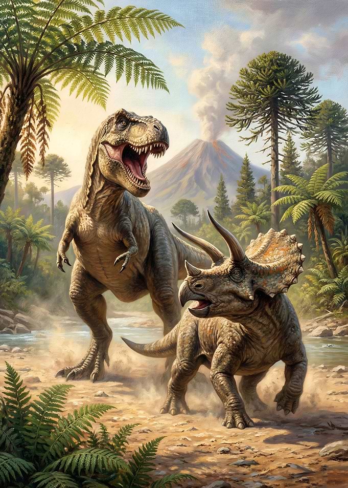 Tyrannosaurus Rex and Triceratops Encounter