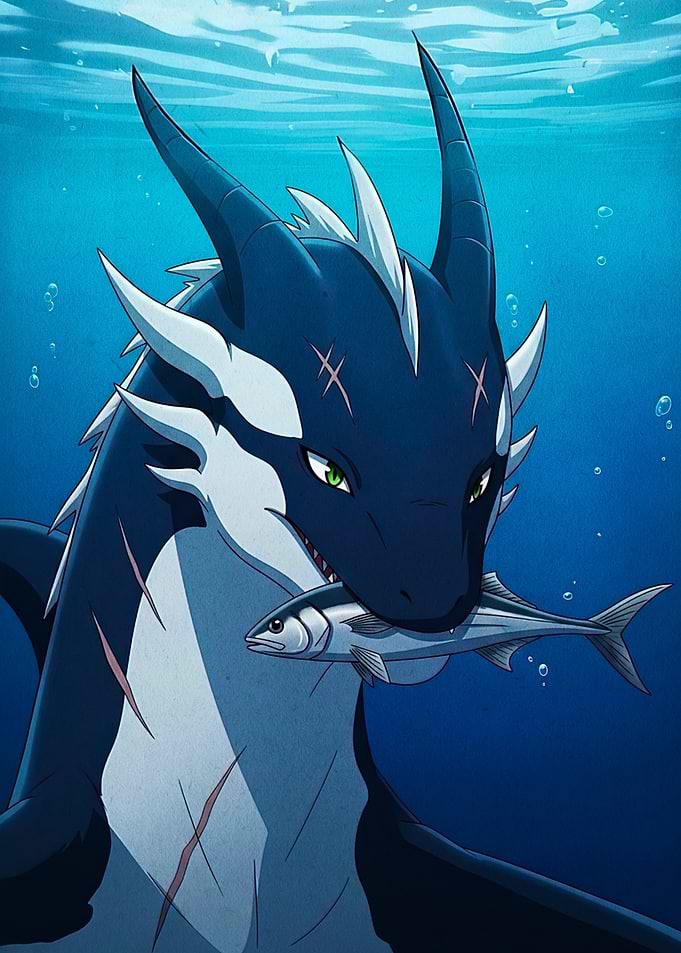 Dragon-Shark Hybrid with Fish