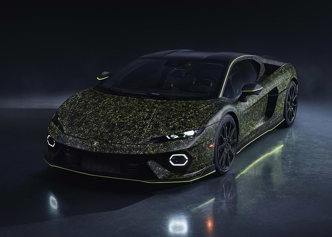 Lamborghini with textured yellow and black paint