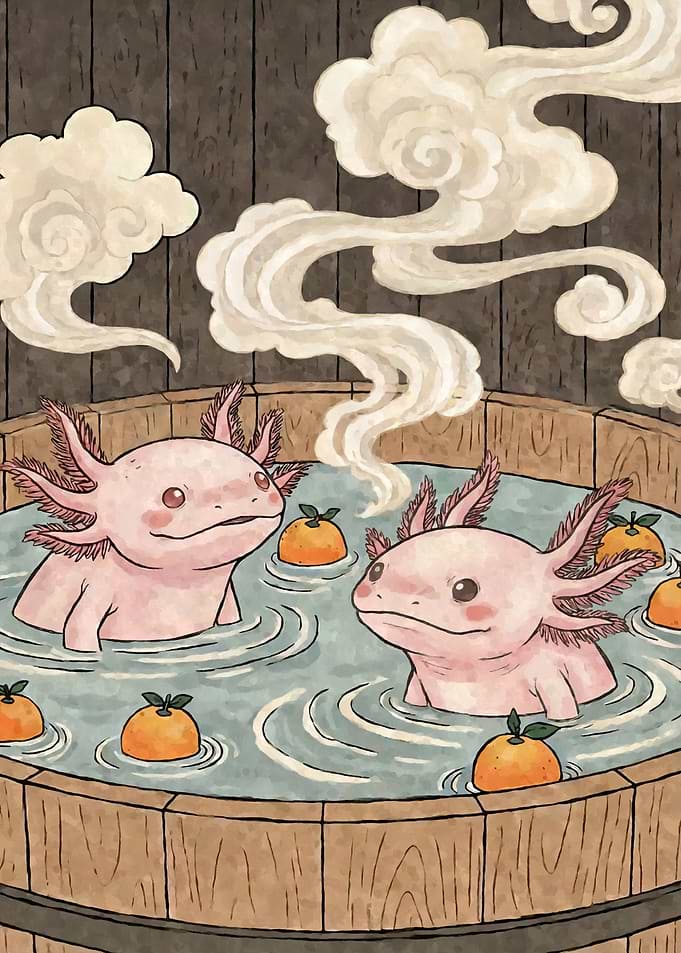 Axolotls in a Wooden tub