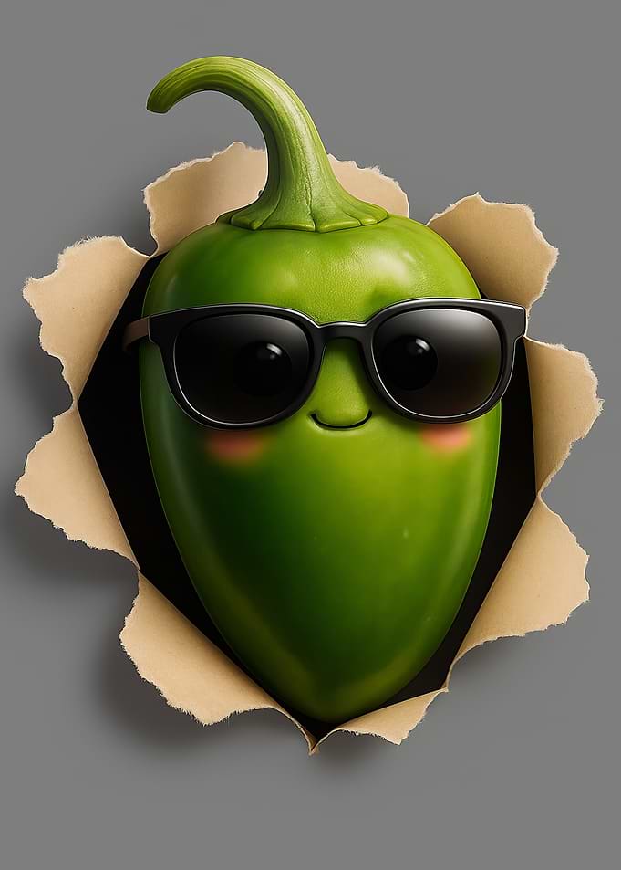 Cool Pepper Breaking Through Paper