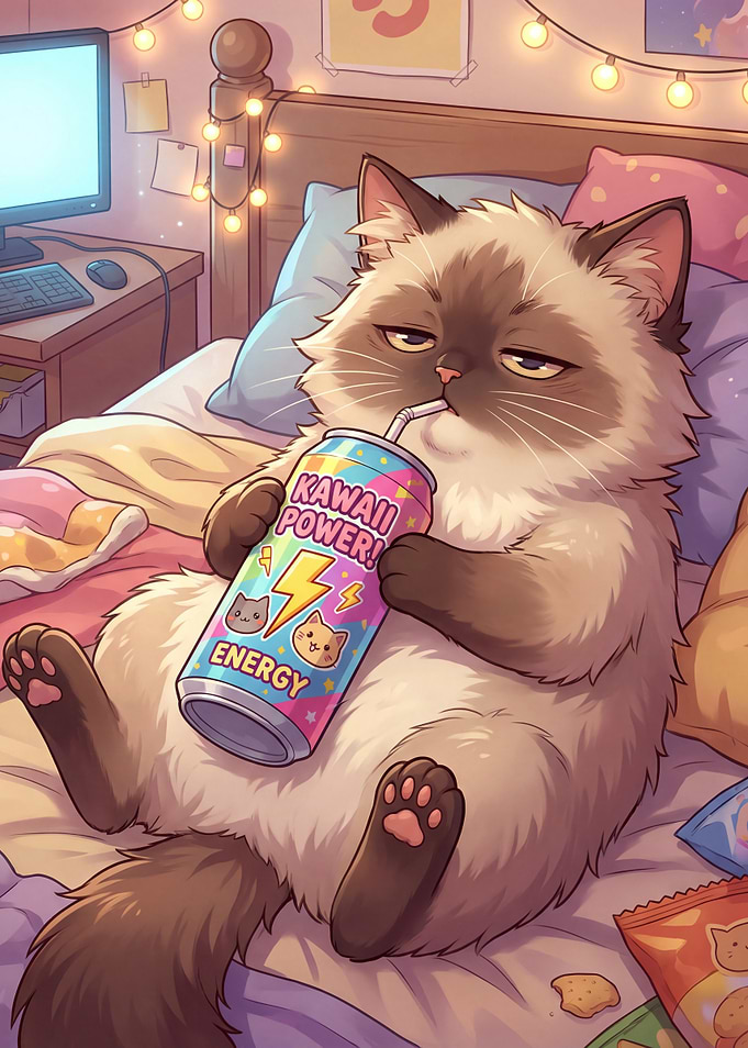 Cat Drinking Energy Drink