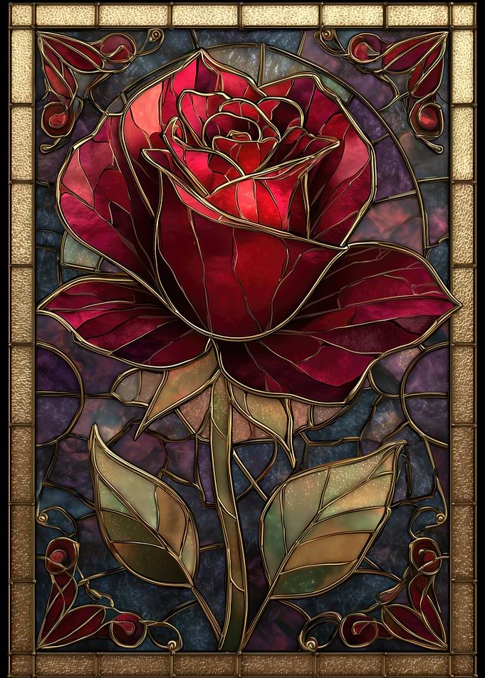 Stained Glass Red Rose