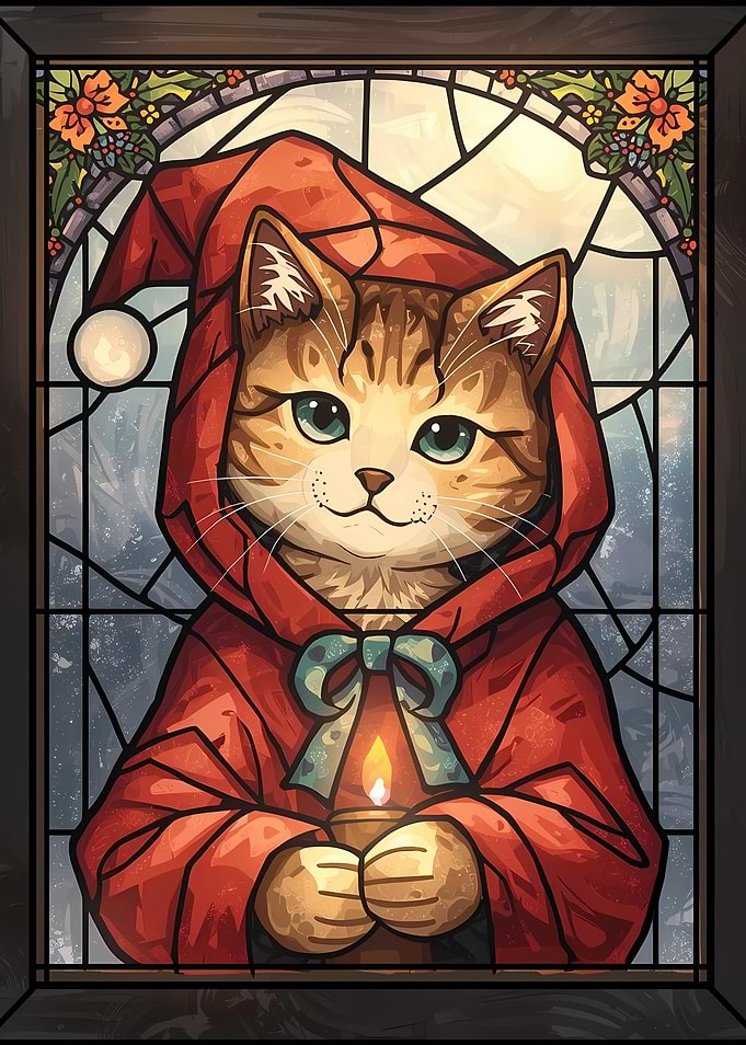 Stained Glass Cat with Candle