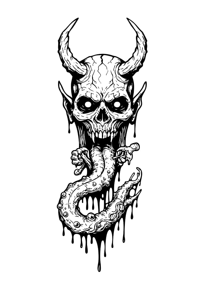 Demon Skull with Tentacles Illustration