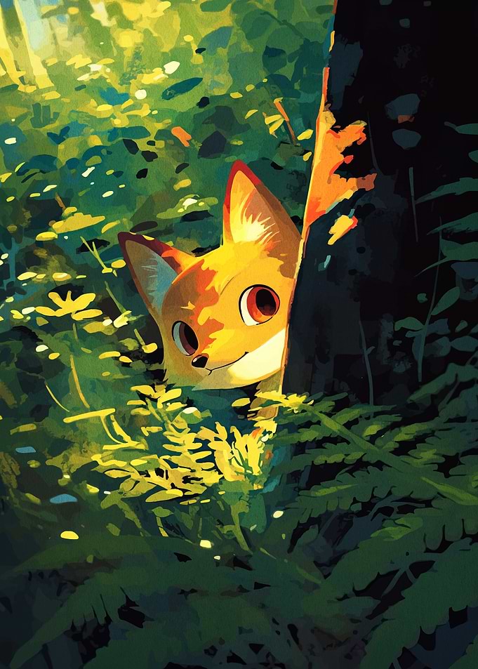 Cute Fox Peeking in Forest