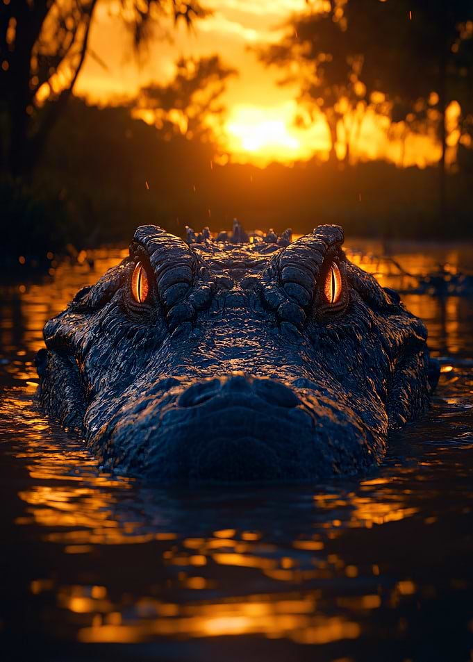 Alligator in Water at Sunset