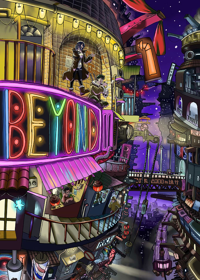 Cyberpunk Cityscape with Neon Sign