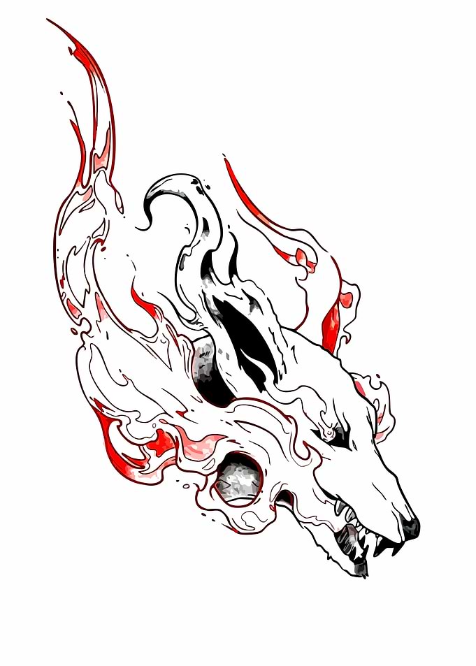 Fiery Wolf Head Illustration