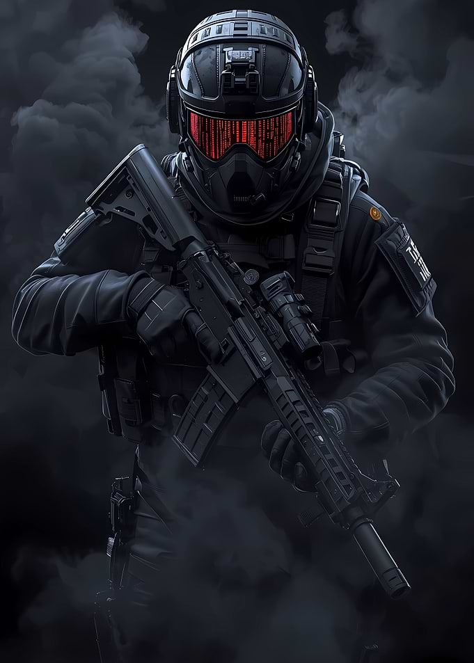 Futuristic Soldier with Assault Rifle