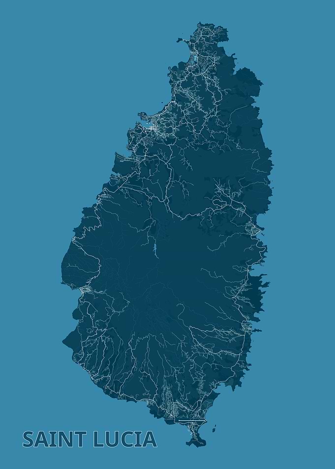 Saint Lucia Map - Detailed Roads