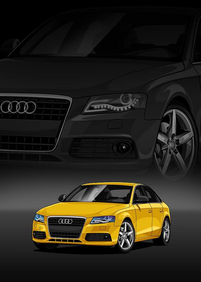 Yellow Audi A4 Car Illustration