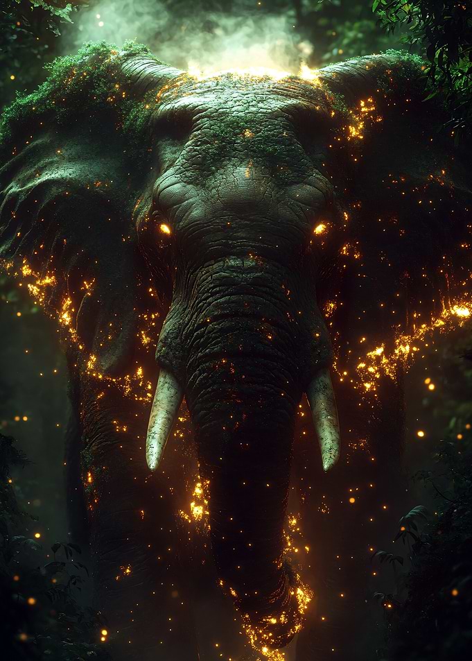 Glowing Elephant in the Jungle