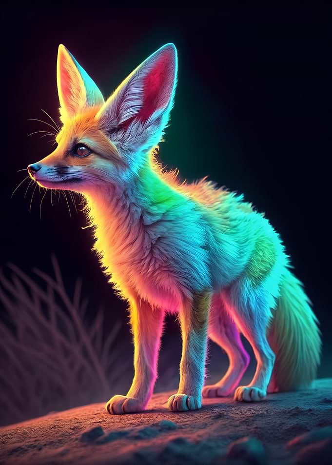 Neon Fennec Fox Portrait