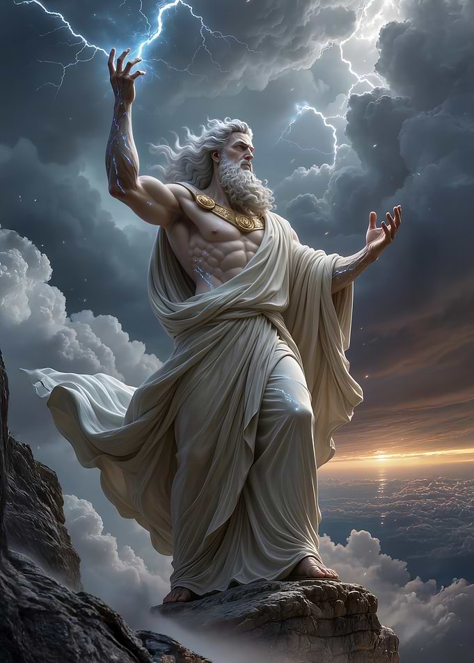 Zeus with Lightning on Mountain Peak