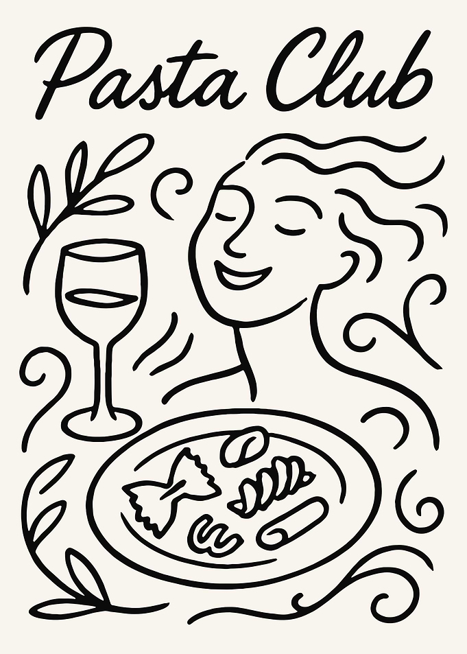 Pasta Club Line Art Illustration