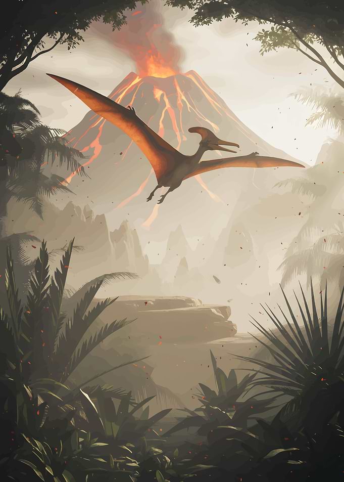 Pterodactyl Flying Over Volcanic Landscape