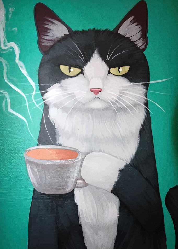 Grumpy Cat with Tea Cup Painting