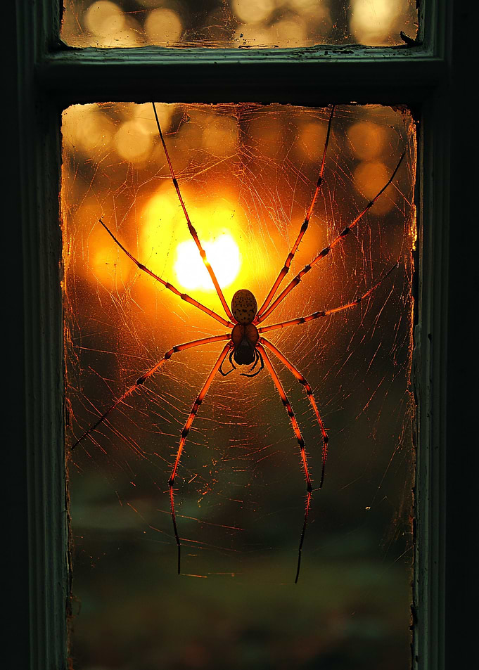 Spider in Web at Sunset