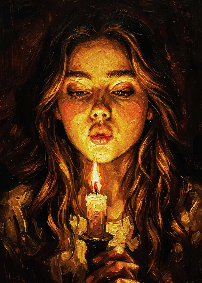 Girl with Candle Painting