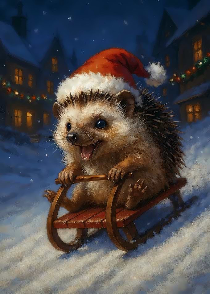 Hedgehog Christmas Sledding
