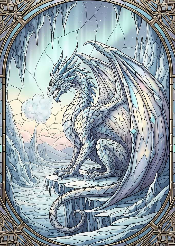 Ice Dragon Stained Glass Illustration
