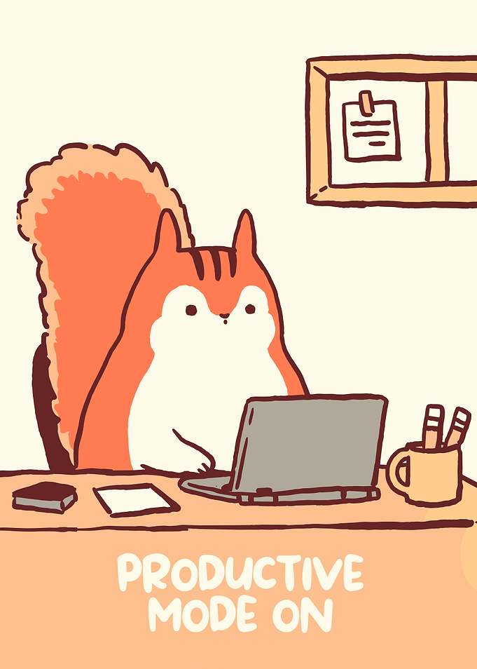 Productive Squirrel Cartoon