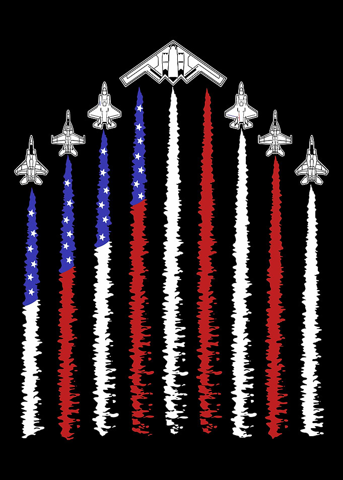 American Flag Jet Formation Poster Military Aircraft Wall Art Patriotic Aviation Print