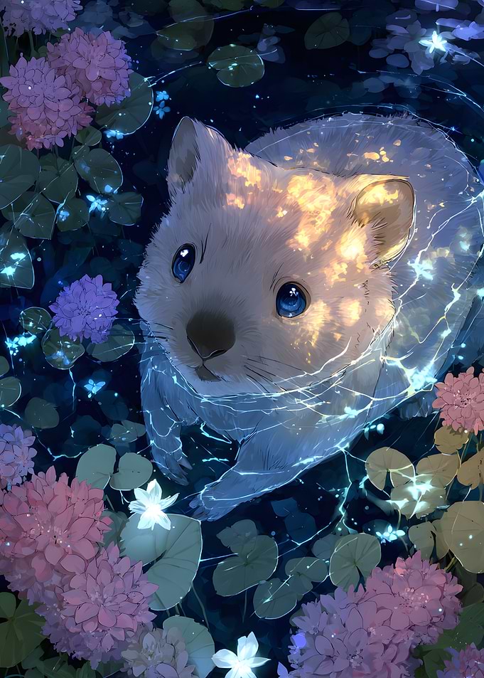 Glowing Wombat in Lily Pond