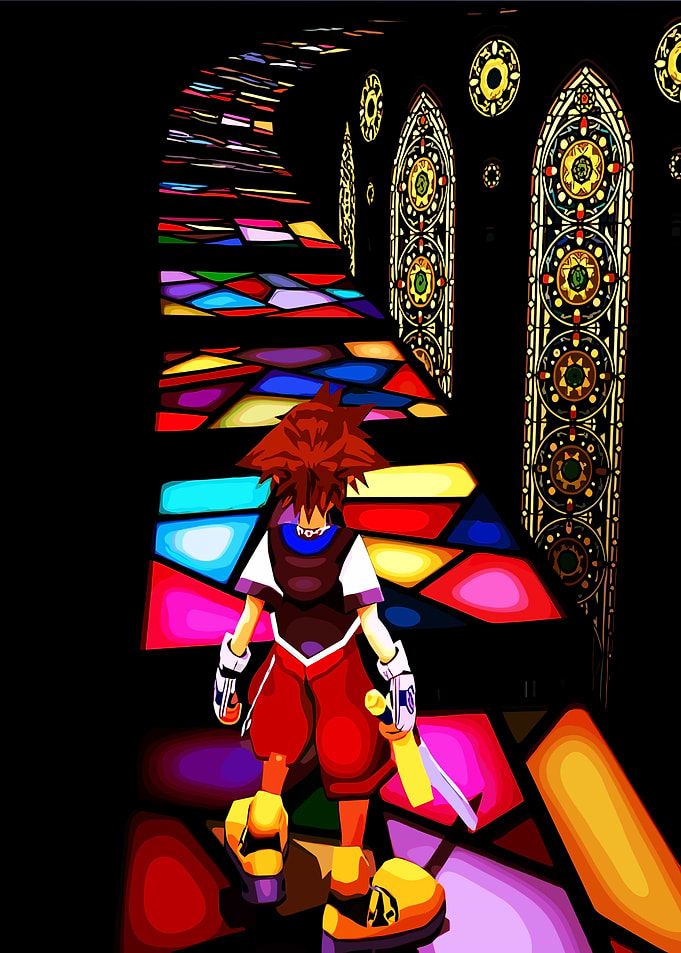 Sora in Stained Glass Hallway