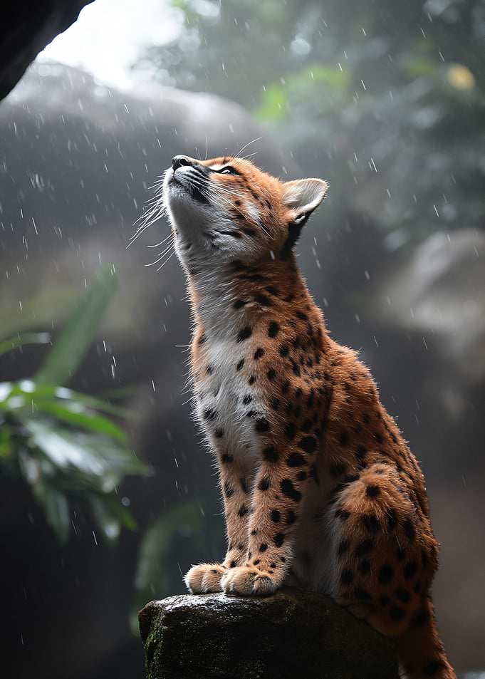 Serval Cat in the Rain