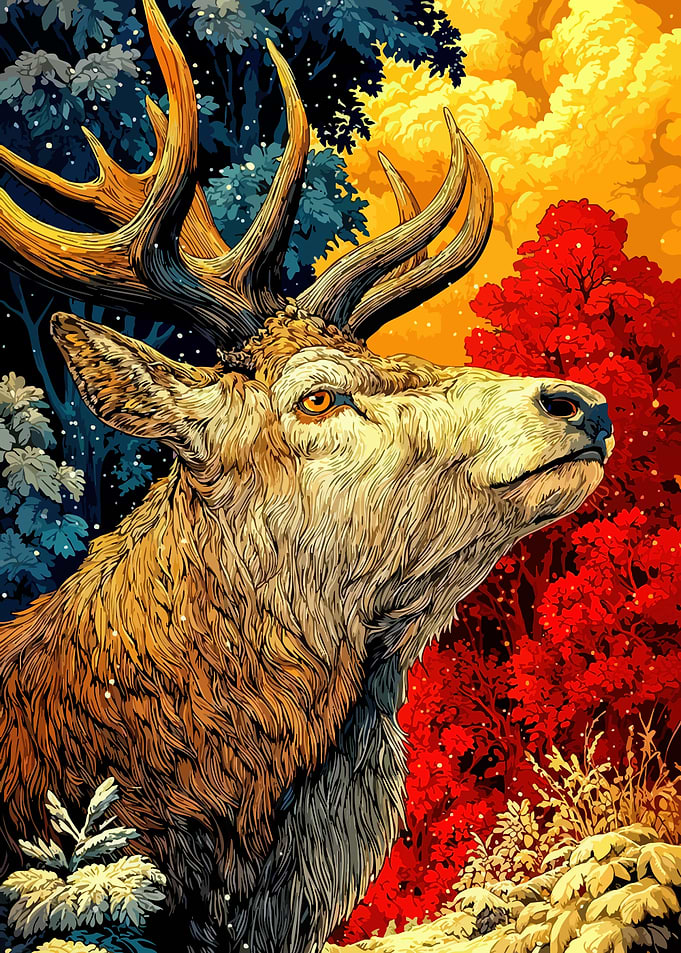 Majestic Stag in Colorful Forest