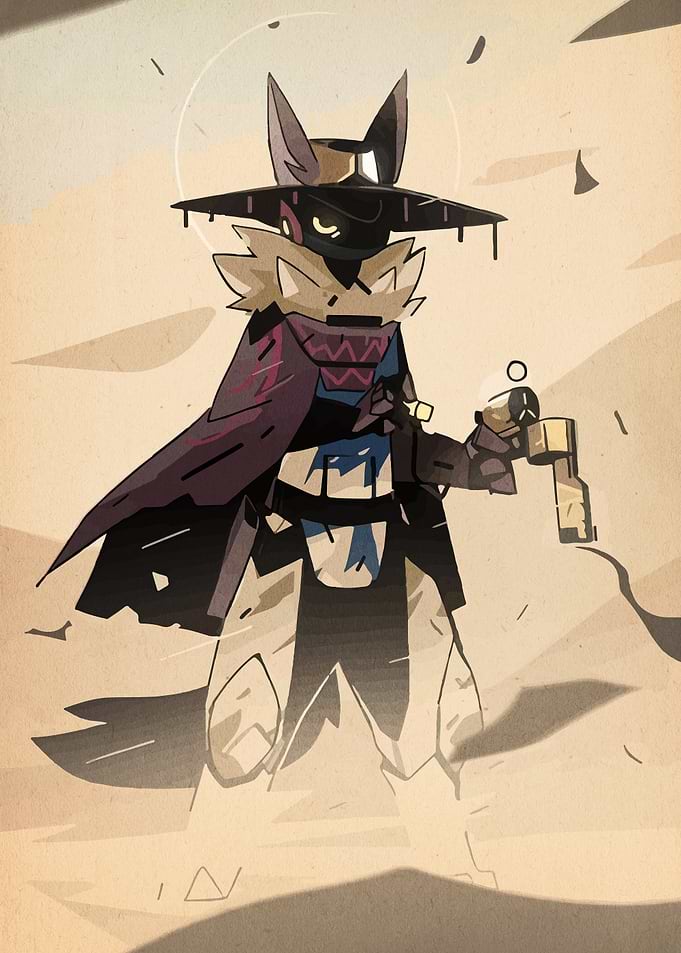 Anthropomorphic Fox Gunslinger in Desert