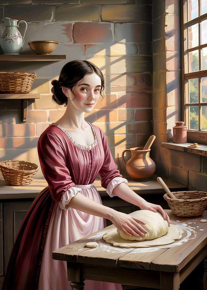 Woman Baking in a Rustic Kitchen